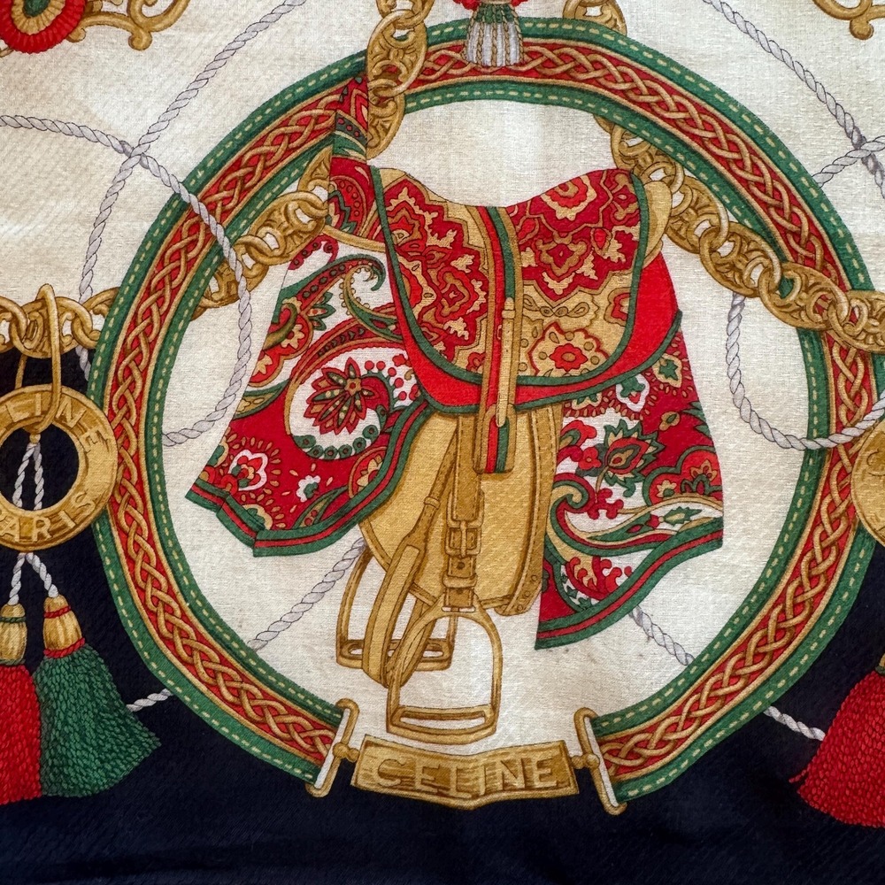 Vintage CELINE Paris Equestrian Foulard Medallion Scarf LIKE‎ NEW - Picture 5 of 7